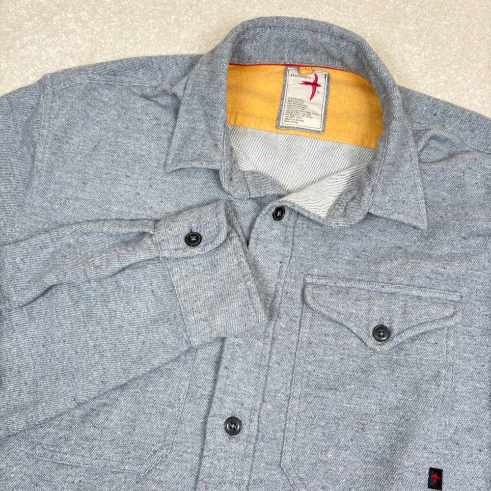 Relwen Mens Blue Wool Blend Flannel Button Down Shirt Large